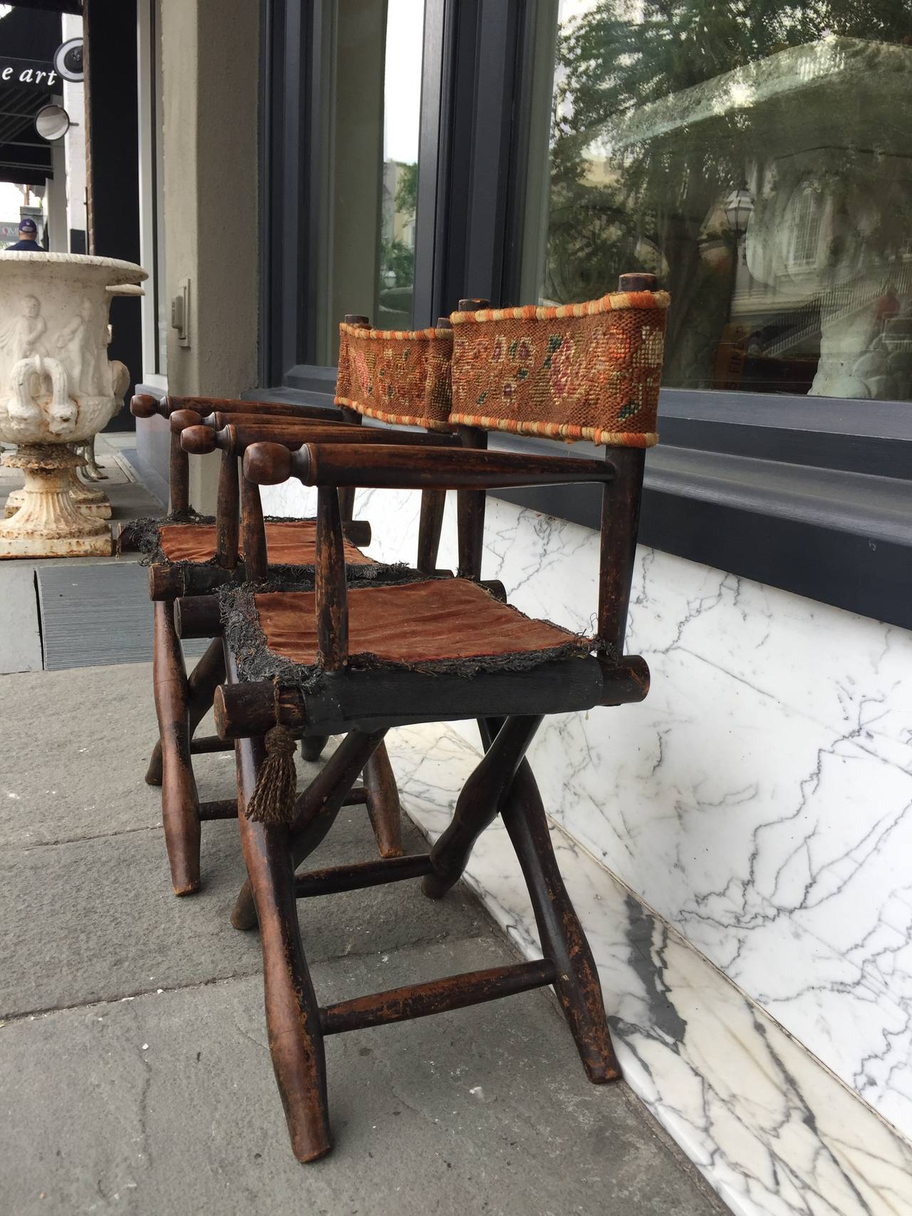 Pair of miniature chairs/children's chairs in director style .