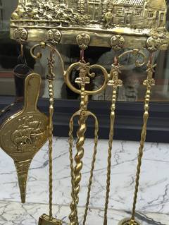 Set of Brass Fire Tools on Windmill Stand, circa 1900