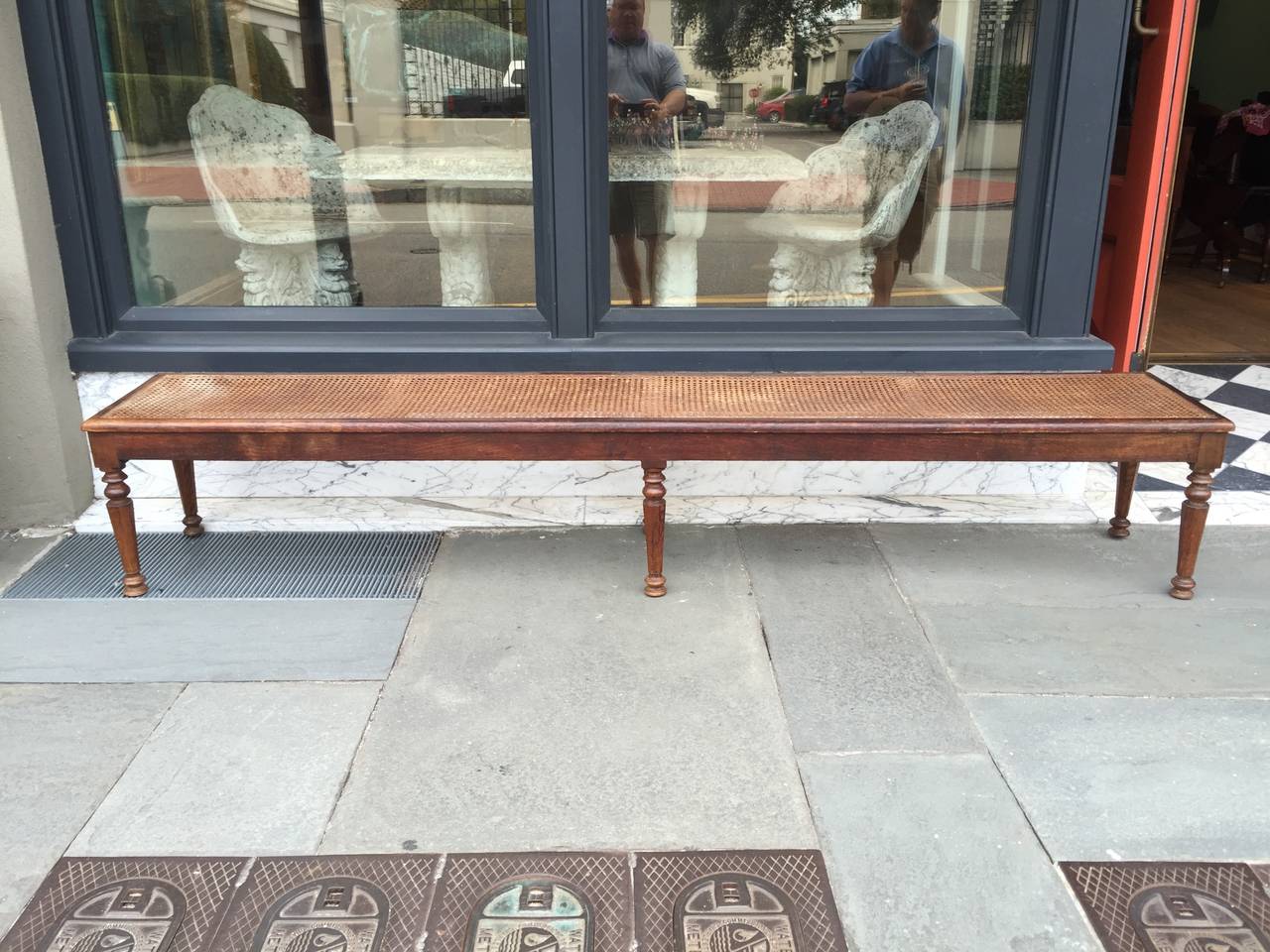 20th Century American Caned Bottom Oak Hall Bench, circa 1930