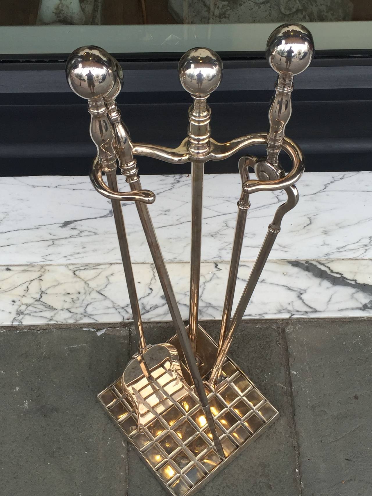 19th Century English Silver Plated Fire Tool Set In Good Condition In Charleston, SC