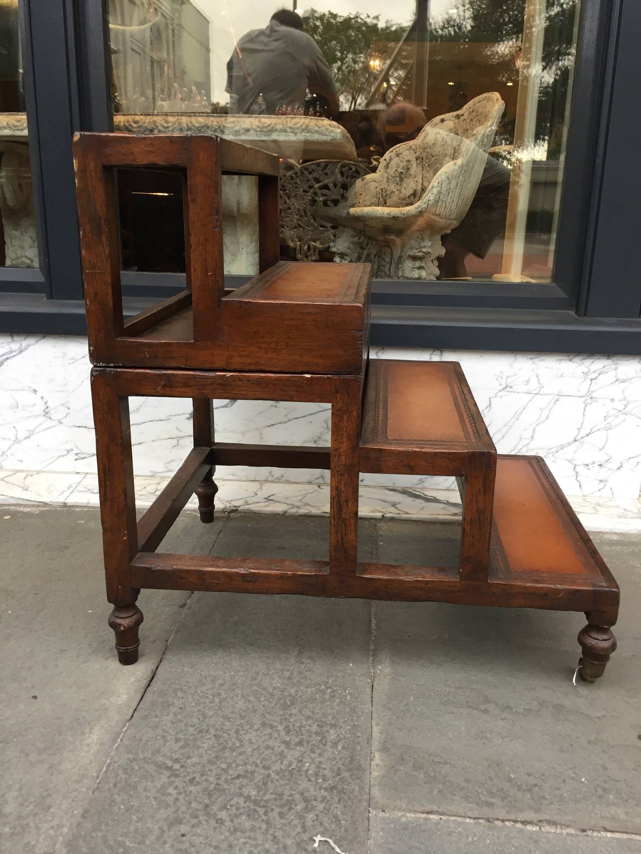 19th Century Metamorphic English Library Steps in Oak, circa 1850