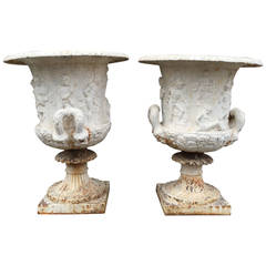 Pair of Cast Iron Urns with Handles, circa 1840