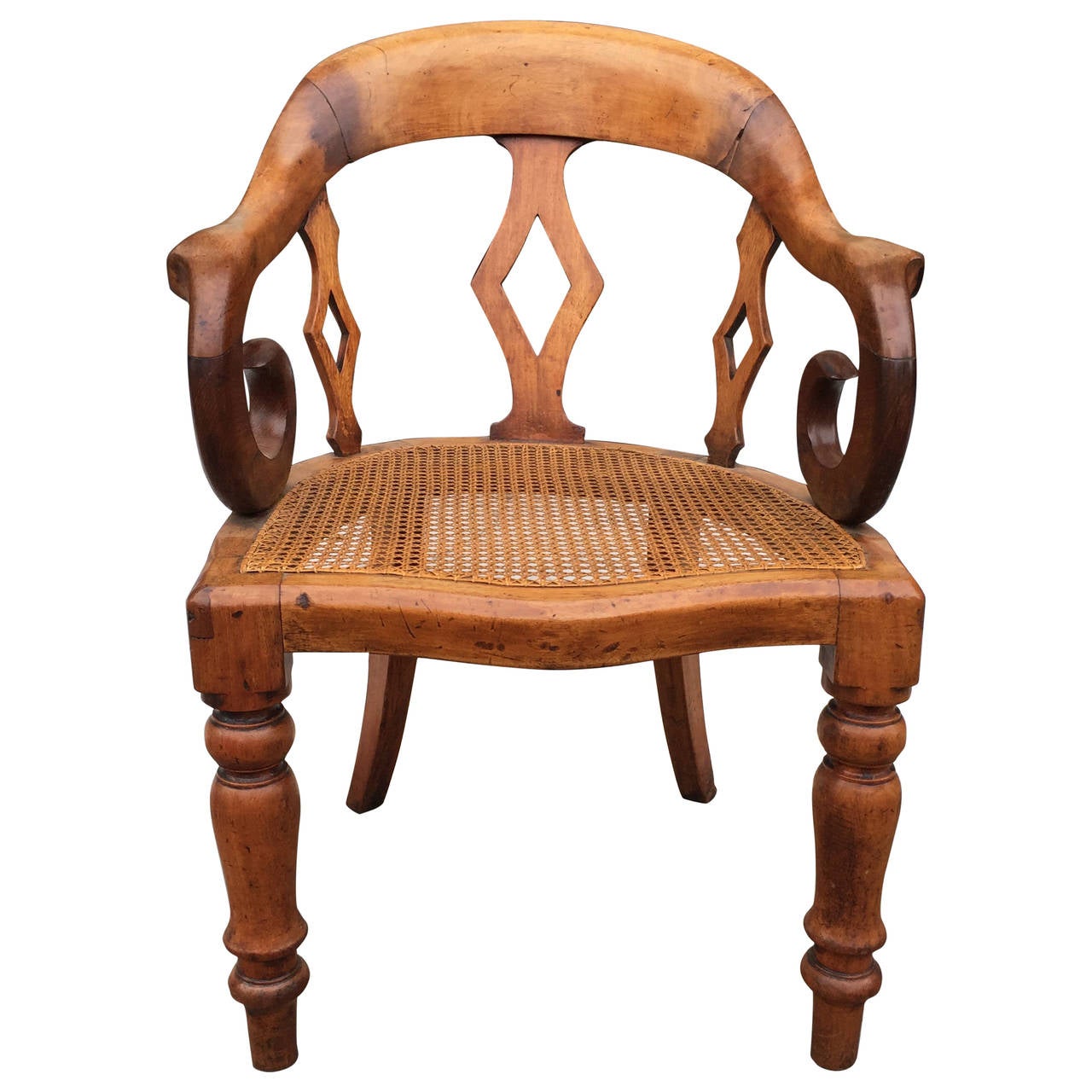 19th century English walnut with cane bottom arm chair at 1stDibs