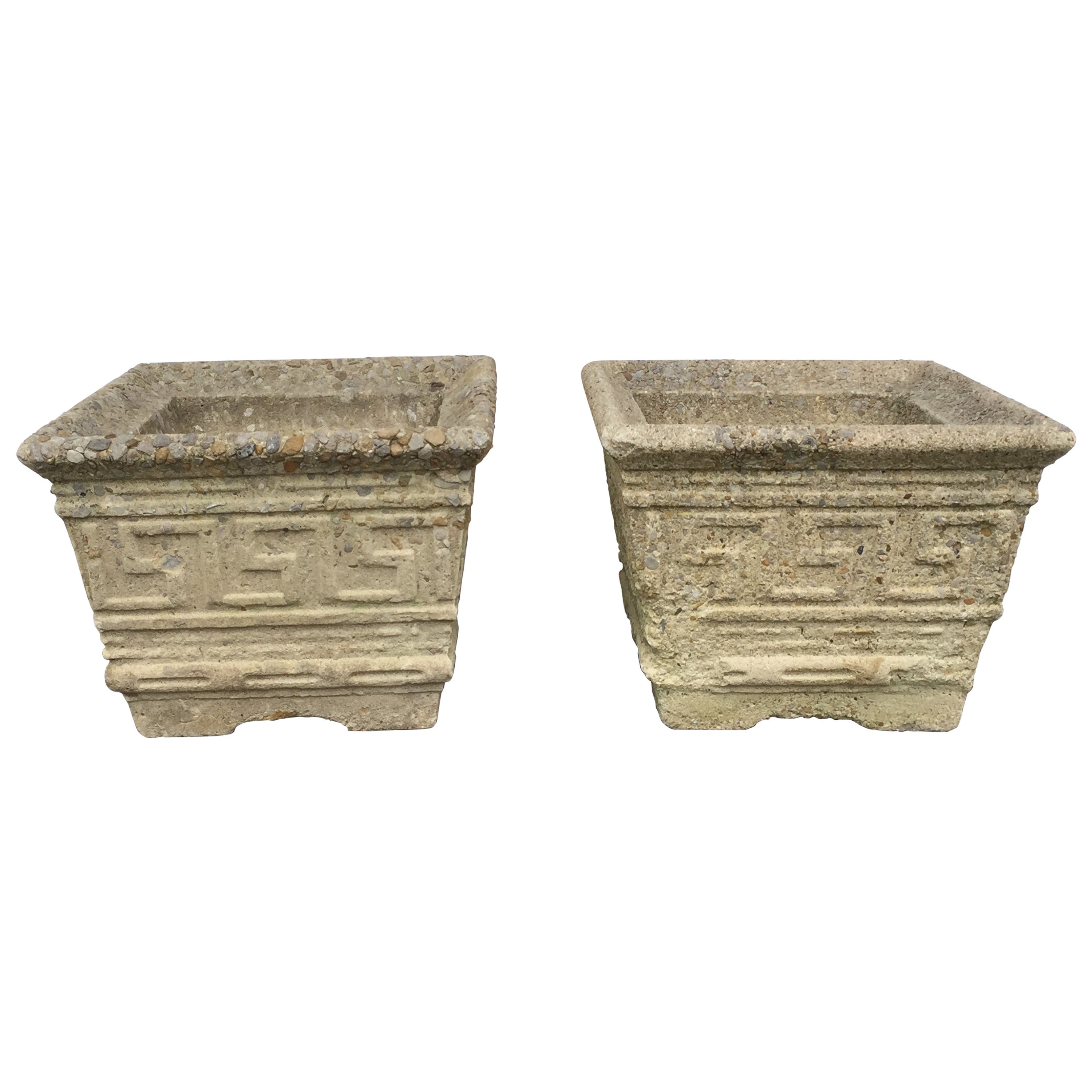 Pair of Early 20th Century Cast Stone Planters For Sale