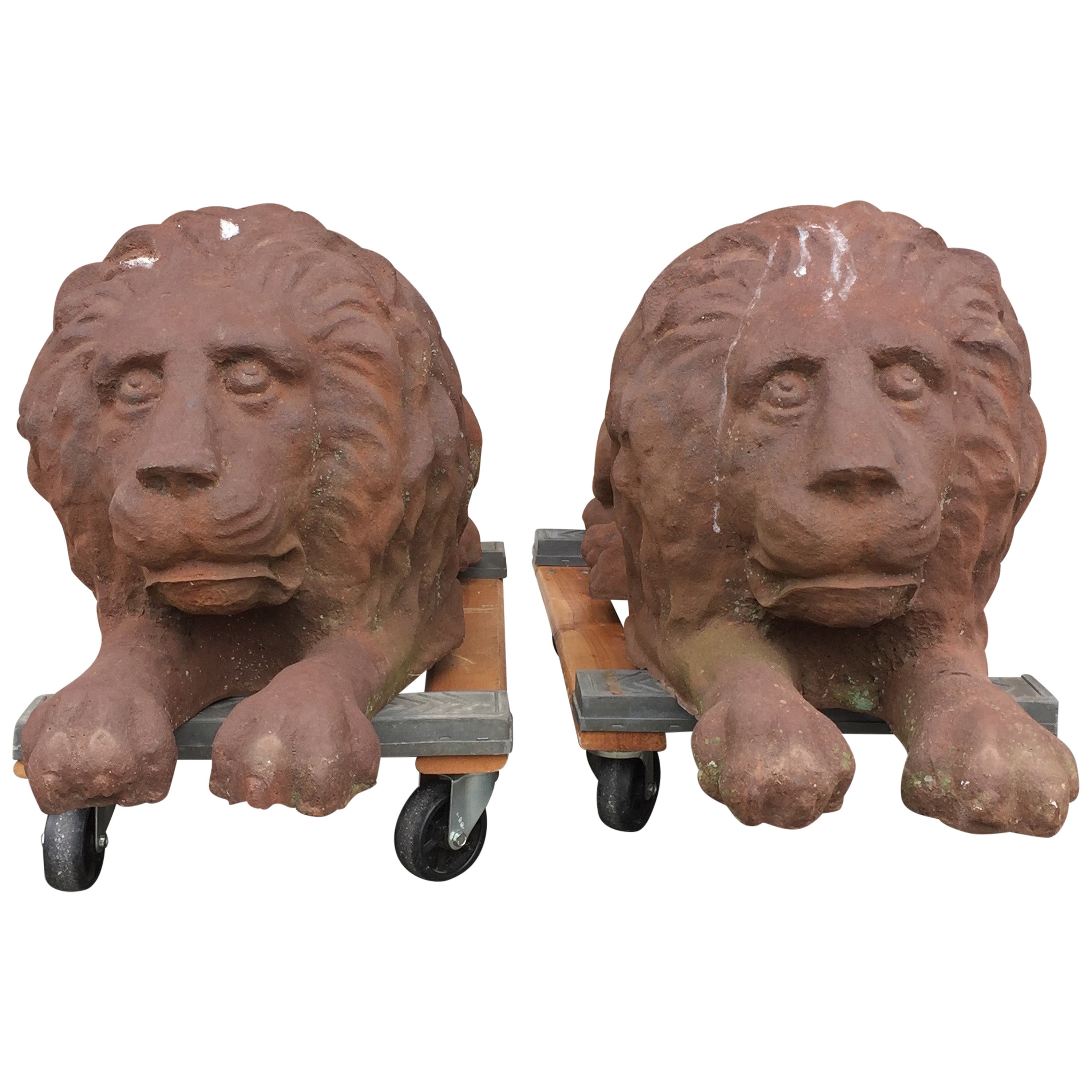 Pair of English Cast Iron Lions