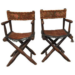 Pair of Miniature Director's Chairs with Needlework Seat and Back