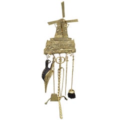 Set of Brass Fire Tools on Windmill Stand, circa 1900