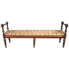 English Mahogany Window Bench with Tufted Leather, circa 1840