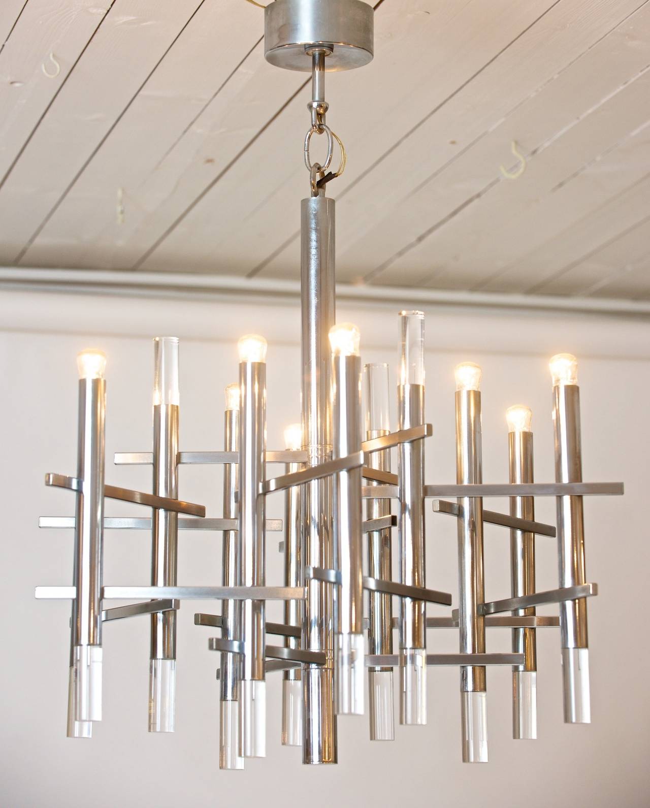 Chrome and Lucite chandelier by Sciolari.