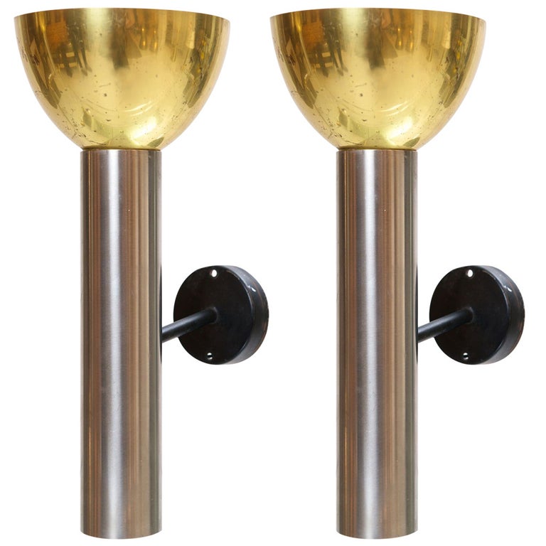 Pair of Chrome and Brass Wall Lights, French, 1965 For Sale at 1stDibs