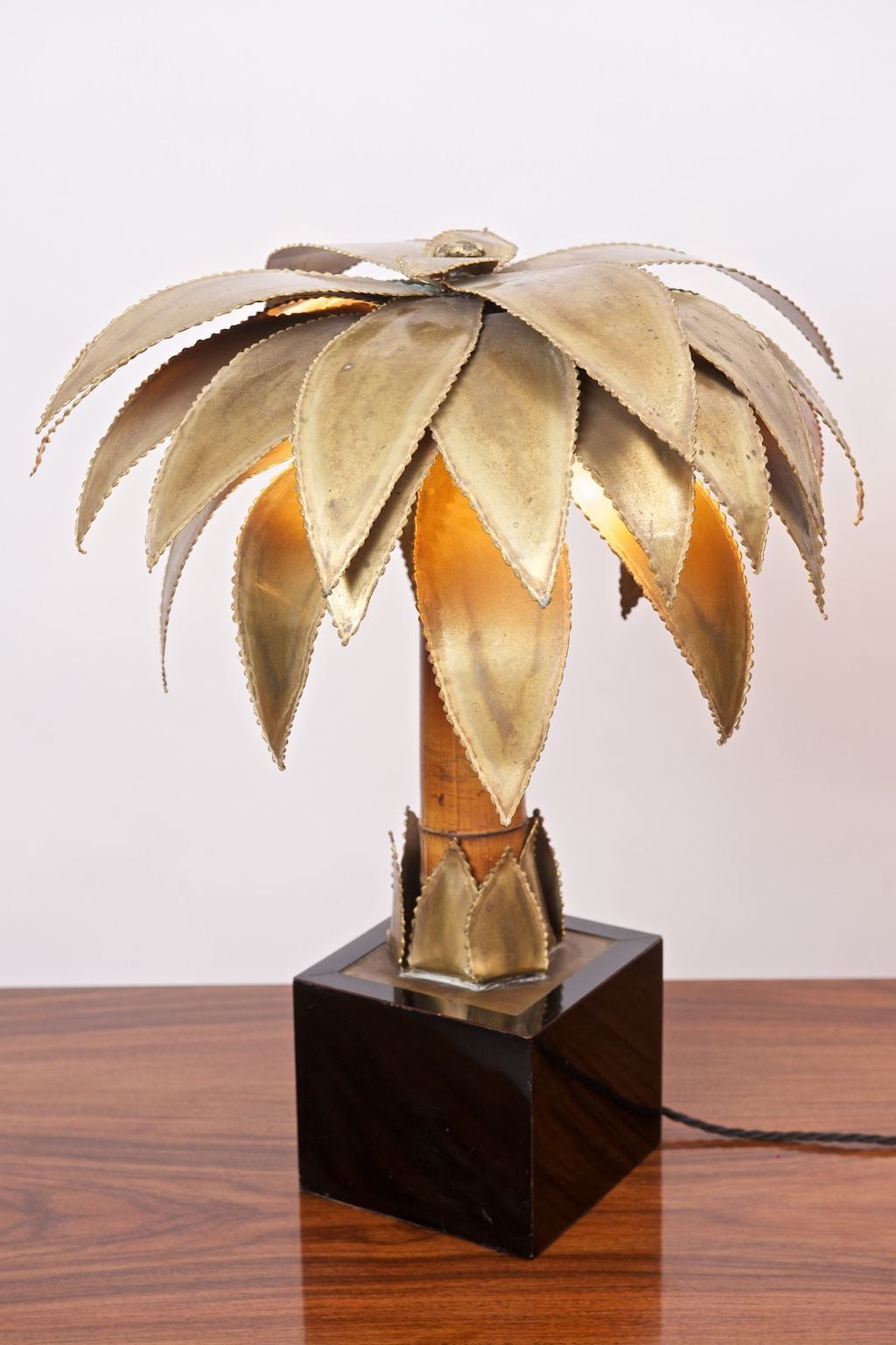 Brass and bamboo palm light by Maison Jansen.