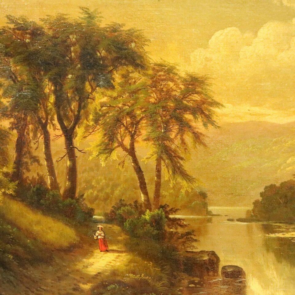 American Antique S. P. Dyke Hudson River School Oil on Canvas, Susquehanna River, 1875