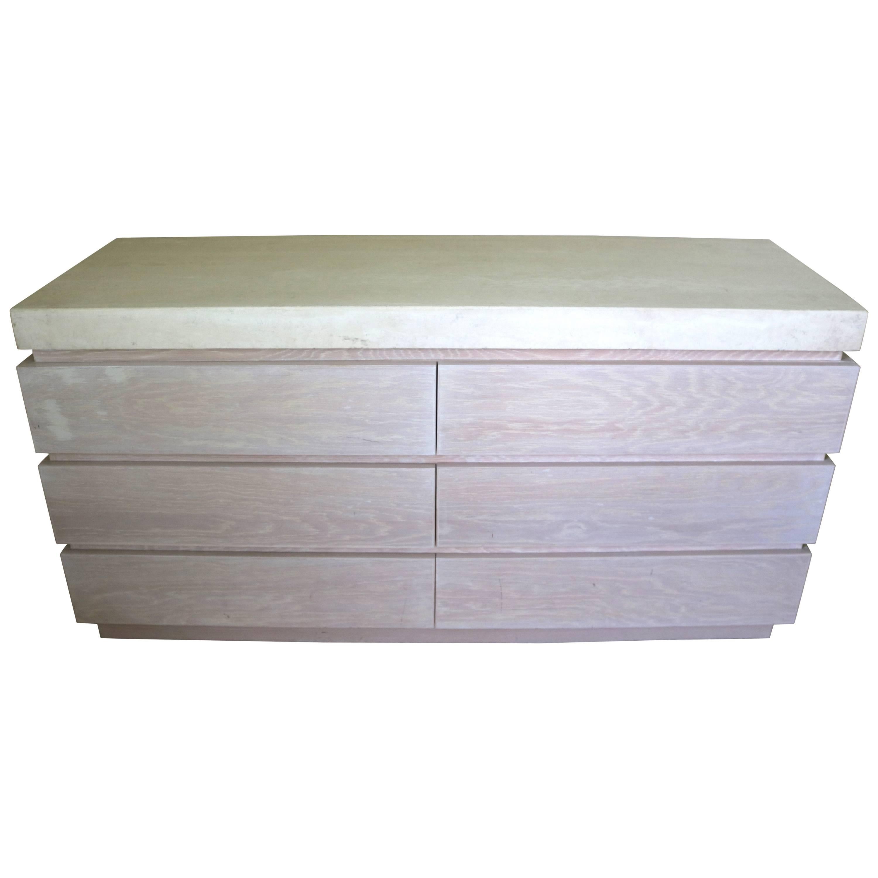 Six-Drawer Chest of Drawers in Cerused Oak with a Stone Top