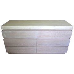 Vintage Six-Drawer Chest of Drawers in Cerused Oak with a Stone Top