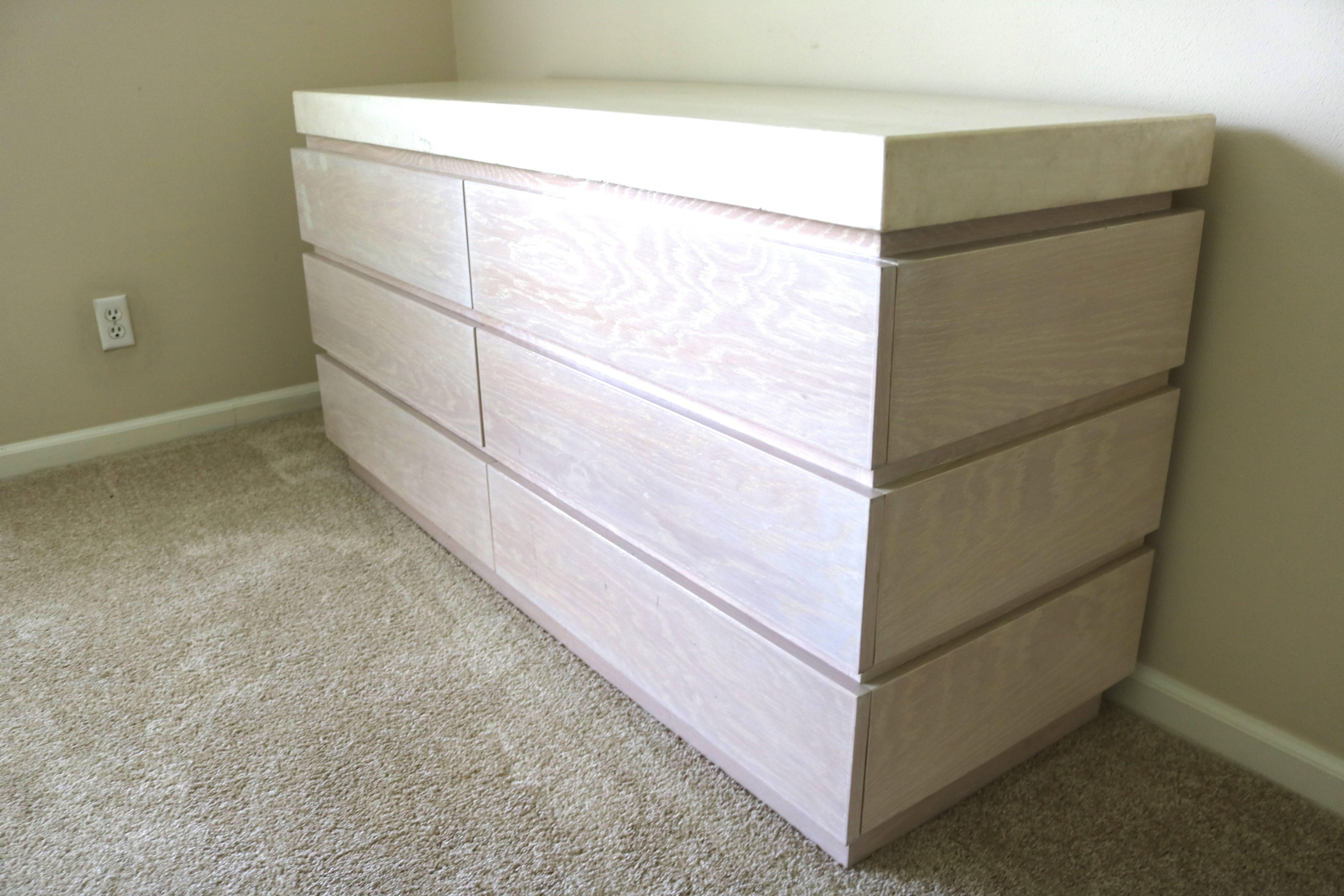 Six-Drawer Chest of Drawers in Cerused Oak with a Stone Top In Good Condition In West Palm Beach, FL