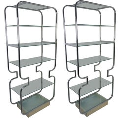 Pair of Mid-Century Modern Polished Chrome and Glass Etageres