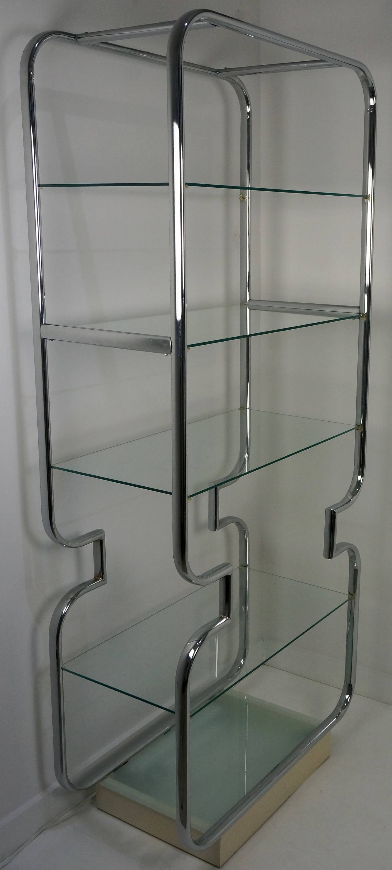 American Pair of Mid-Century Modern Polished Chrome and Glass Etageres