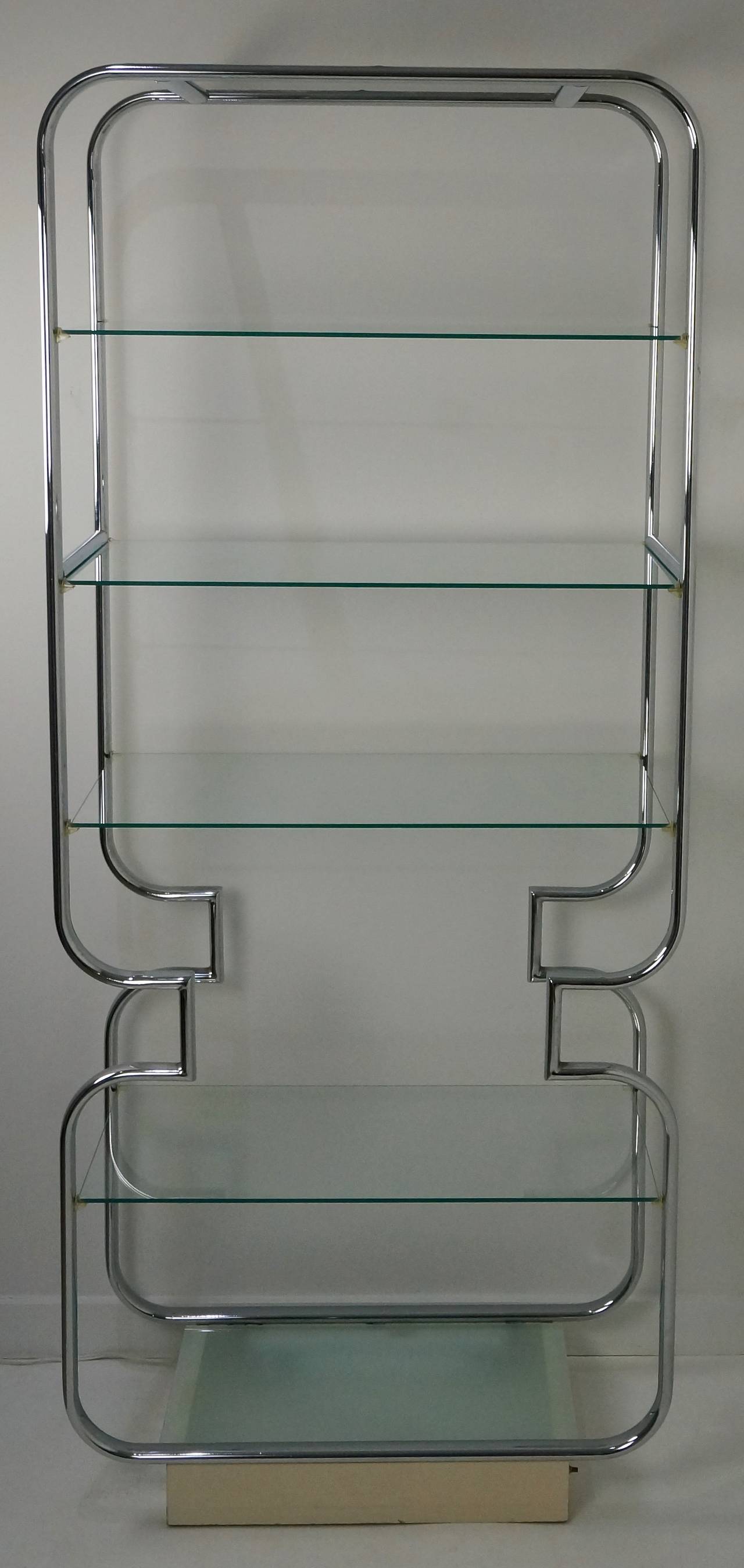 Plated Pair of Mid-Century Modern Polished Chrome and Glass Etageres
