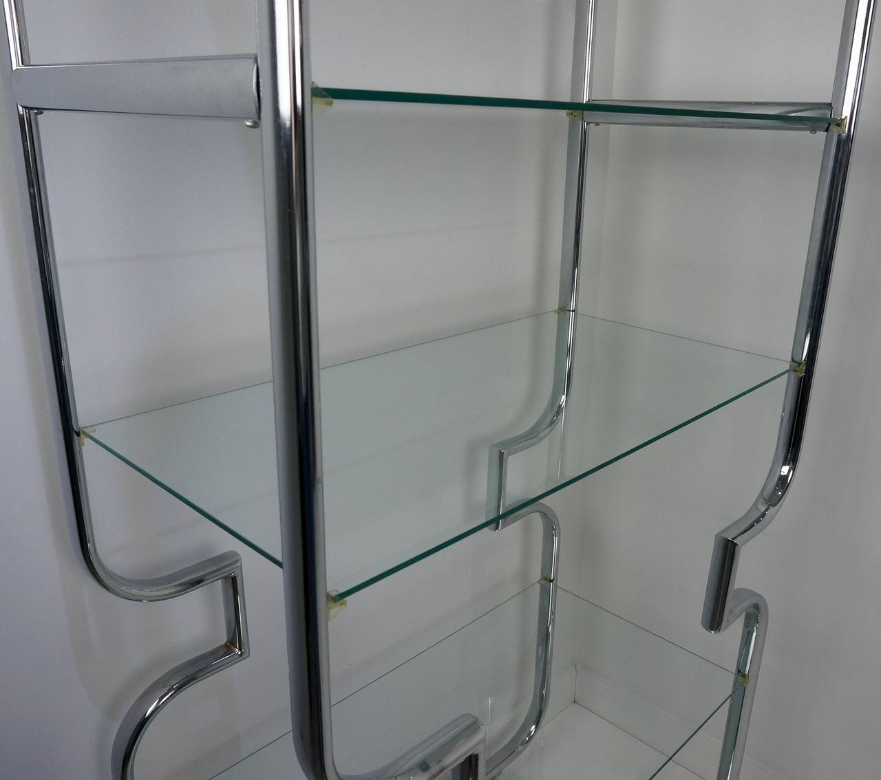 Pair of Mid-Century Modern Polished Chrome and Glass Etageres 1