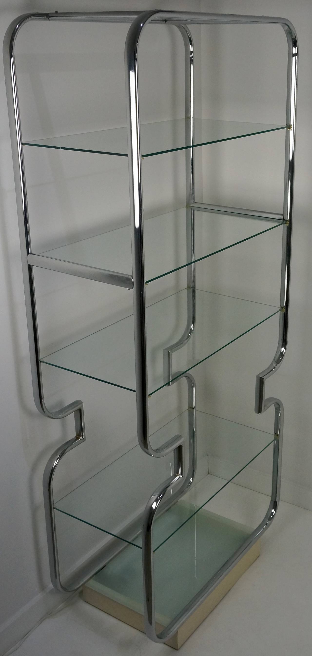 Pair of Mid-Century Modern Polished Chrome and Glass Etageres 4