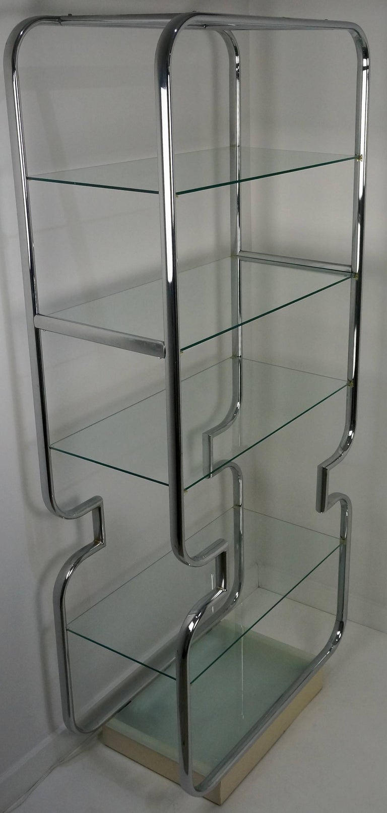 Pair of MidCentury Modern Polished Chrome and Glass Etageres at 1stDibs