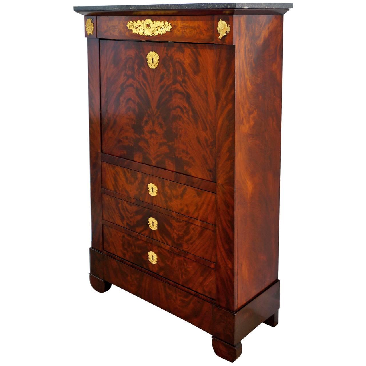 French Empire Secretaire a Abattant with Cuban Acajou Mahogany