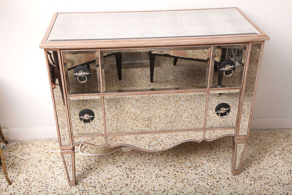 Hollywood Regency Dorothy Draper Style Mirrored Chest of Drawers For Sale