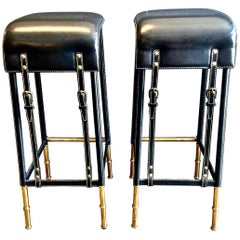 Pair of Jacques Adnet Bar Stools, circa 1950