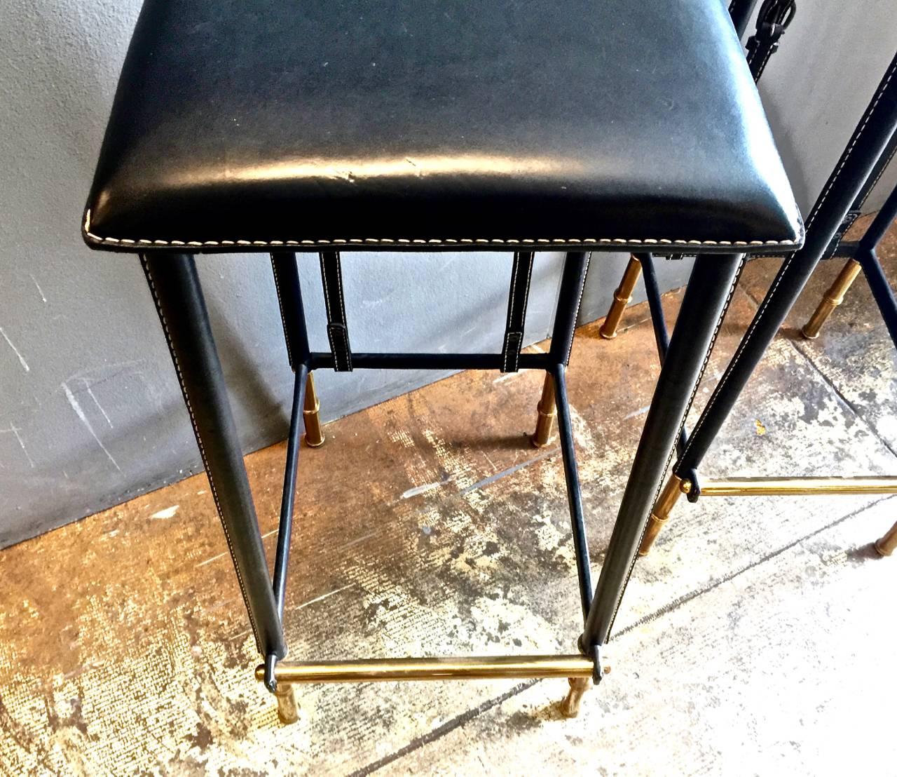 French Pair of Jacques Adnet Bar Stools, circa 1950