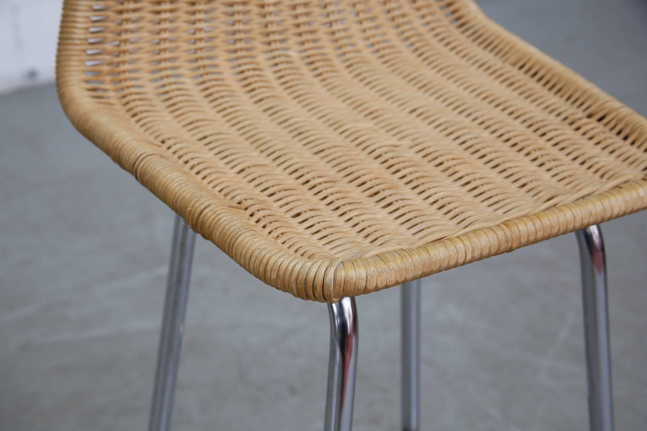Charlotte Perriand Style Chrome and Rattan Bar Stools 2
