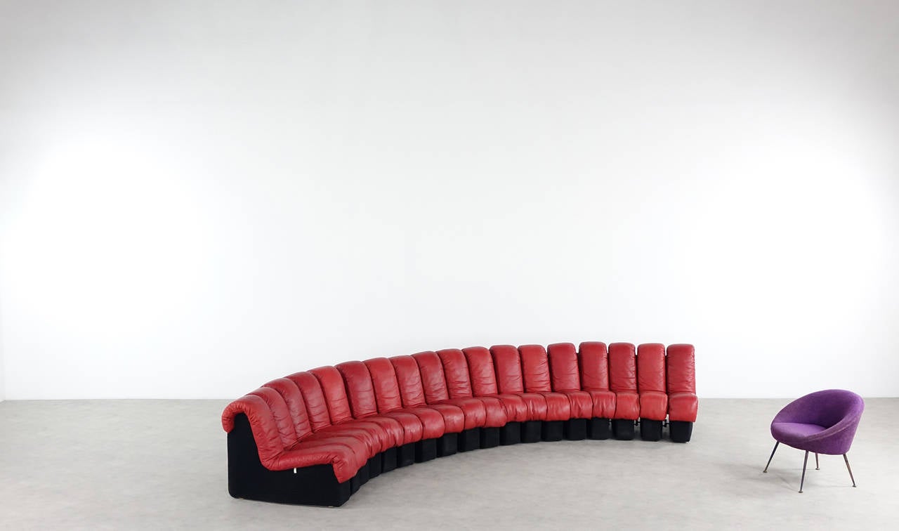 Mid-Century Modern De Sede DS 600 Sofa by Ueli Berger and Riva, 1972, Red Leather