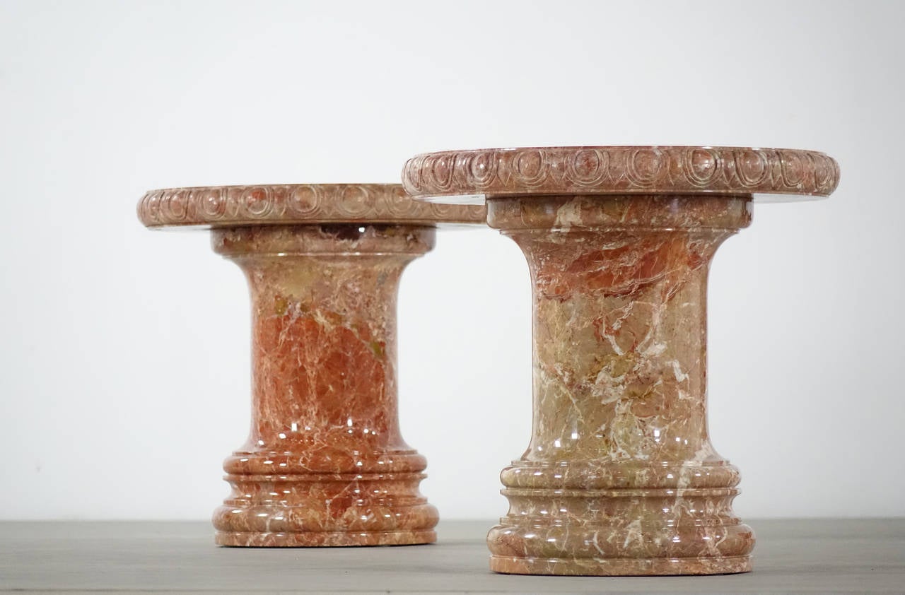 Six Solid Italian Marble Side Tables in Porfirico Ramello Rosso