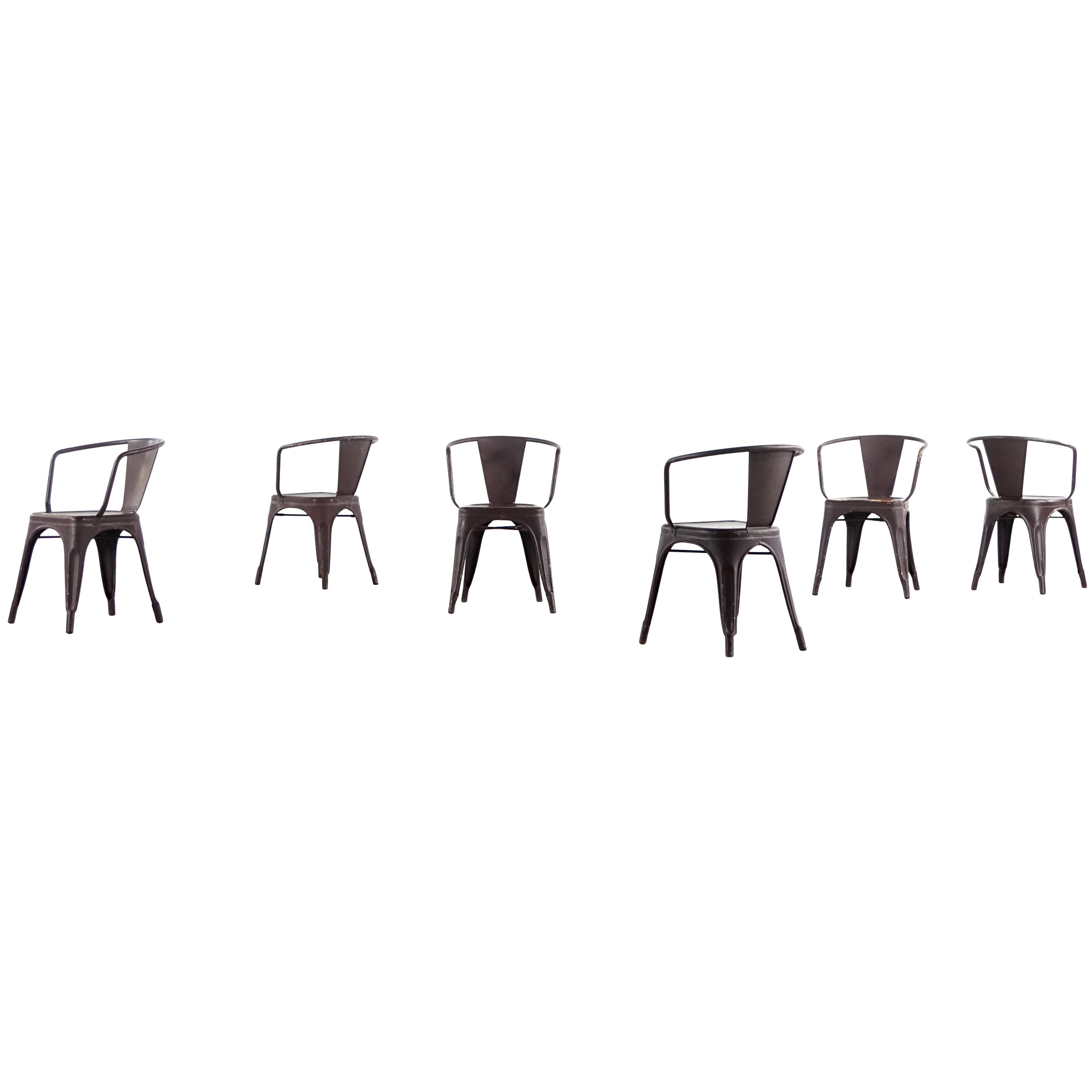 Six Tolix Chairs by Jean Pauchard A56 French Bistro Classic, Bauhaus