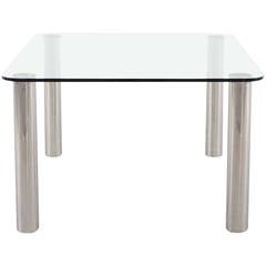 Marco Zanuso Table "Marcuso" Stainless Steel and Glass for Zanotta, Italy