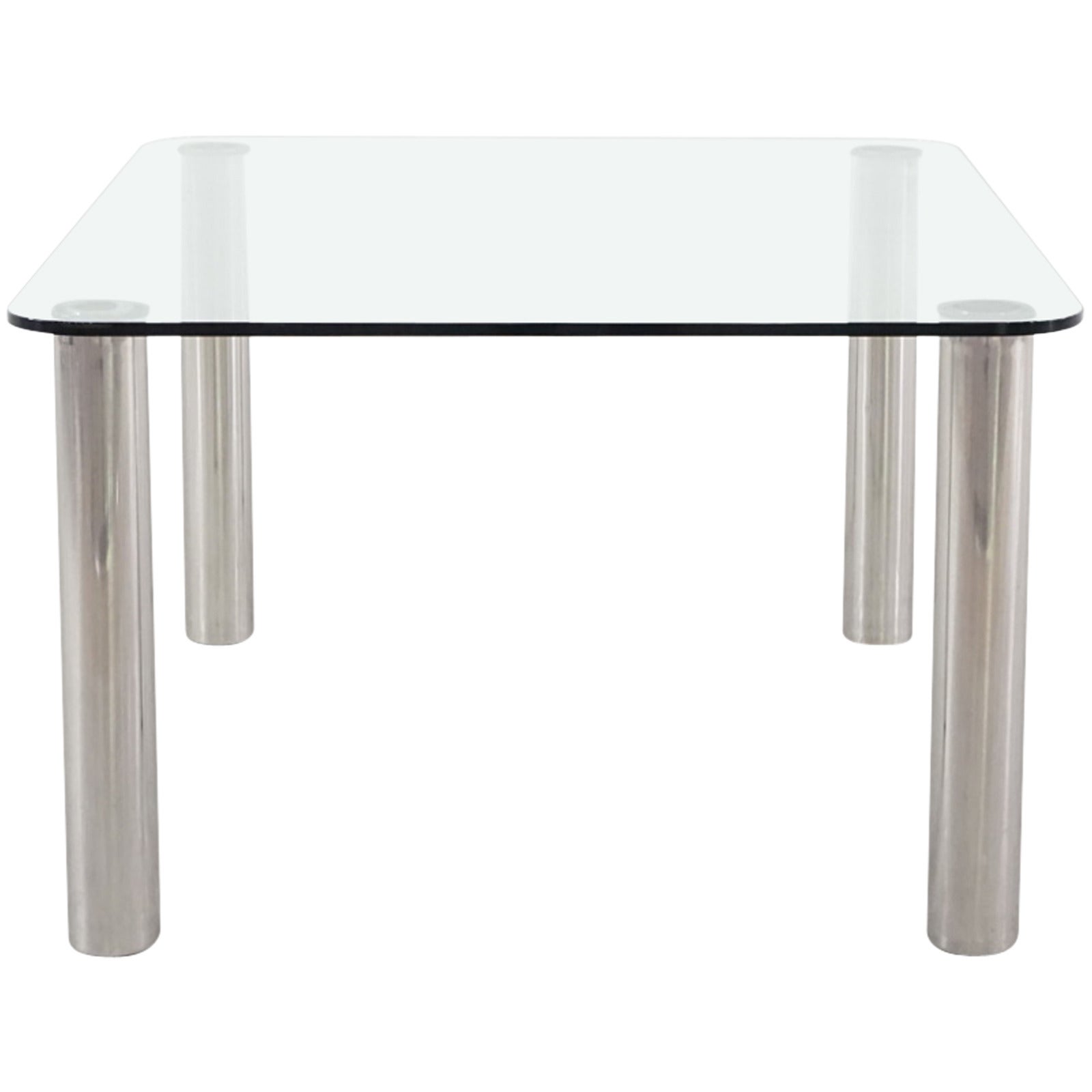 Marco Zanuso Table "Marcuso" Stainless Steel and Glass for Zanotta, Italy