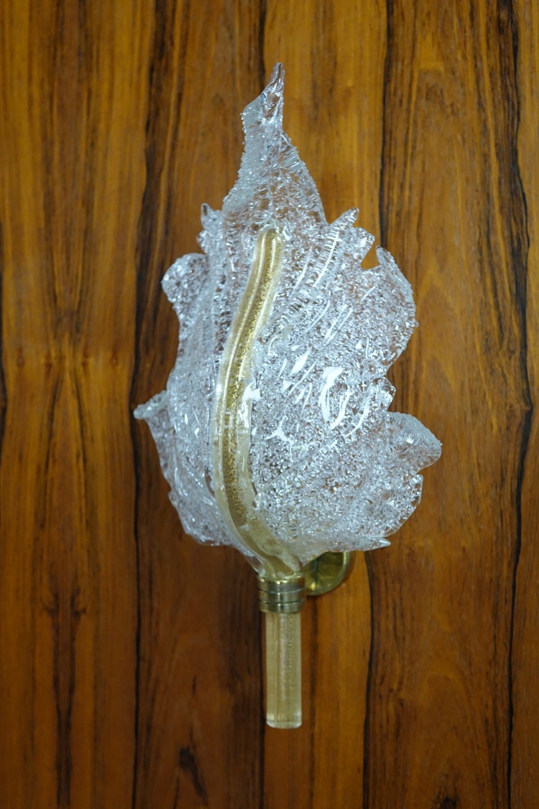 Pair of Expressive Murano Gold and Clear Barovier e Toso Leaf Wall Scones