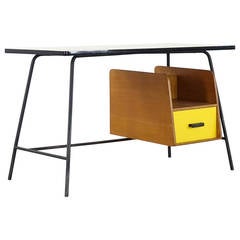 Pierre Paulin Small Yellow Formica Desk and Drawer, France 1957