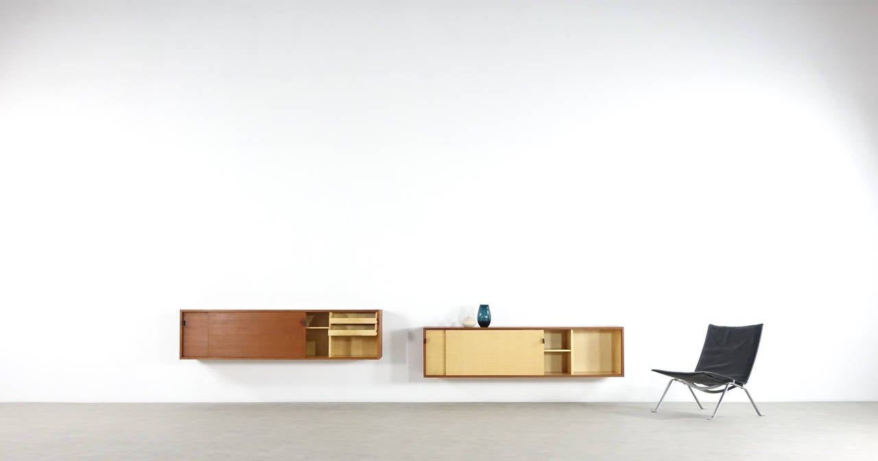 Enfilade mural en teck et jonc de mer Florence Knoll de 1952 Knoll International