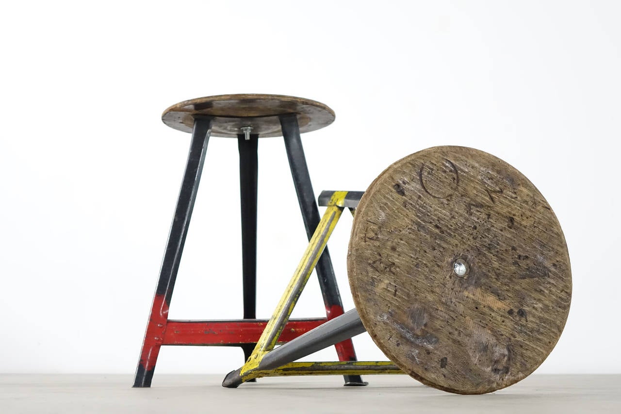 Set of 12 Industrial Stool, Bauhaus in the Style of Rowag Tabouret Tripod 1
