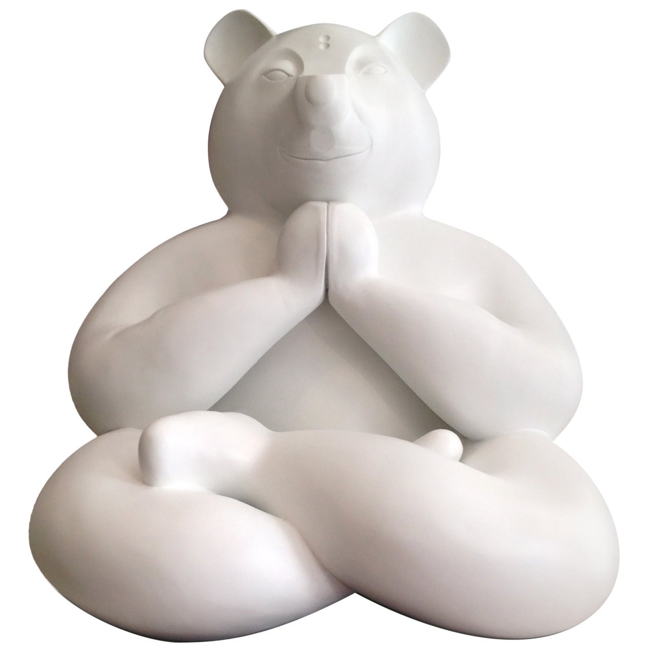 "Grand Bouddhours" Statue of a White Bear Meditating