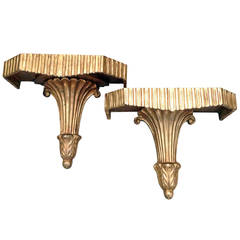 Pair of Carved Giltwood 1940s Wall Brackets