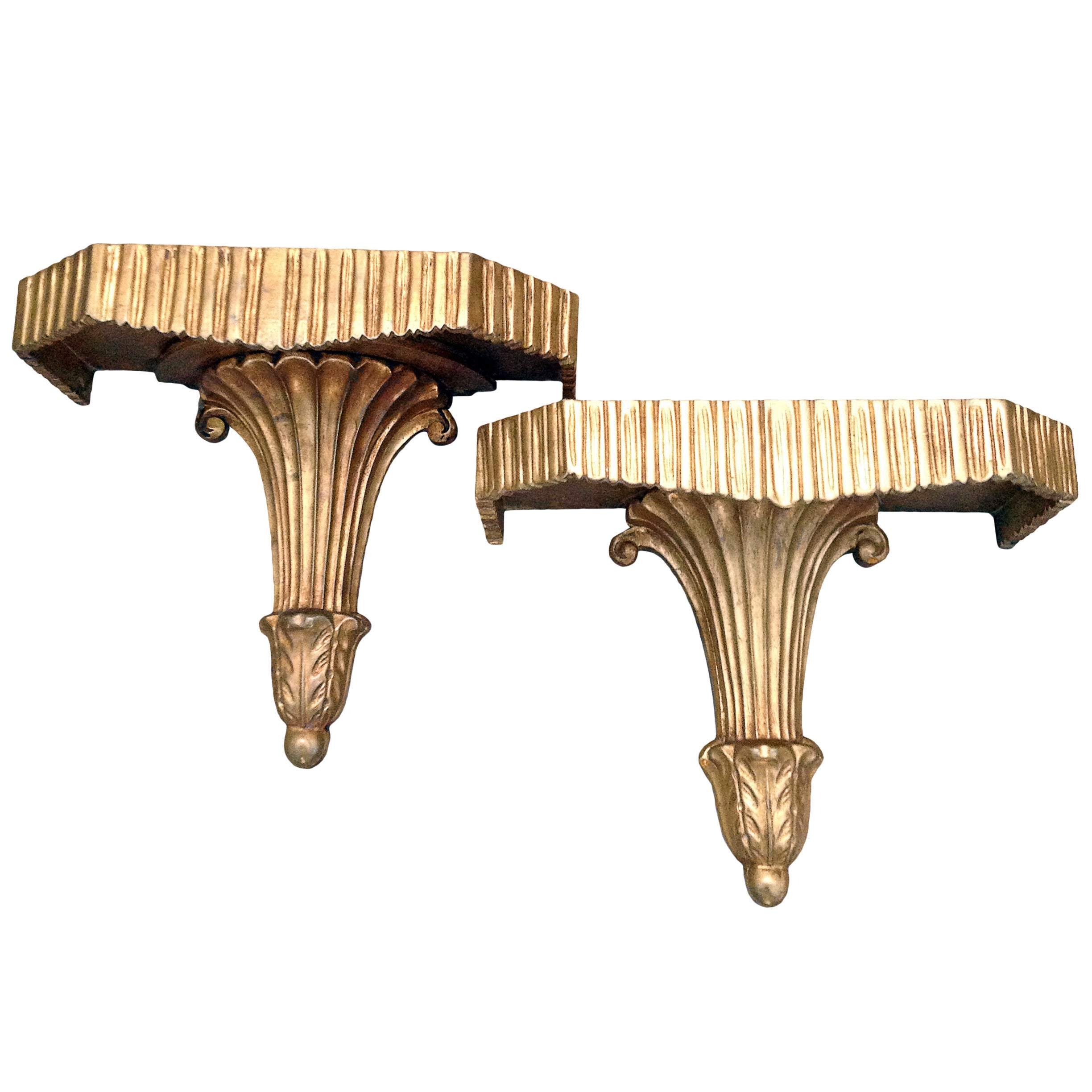 Pair of Carved Giltwood 1940s Wall Brackets For Sale