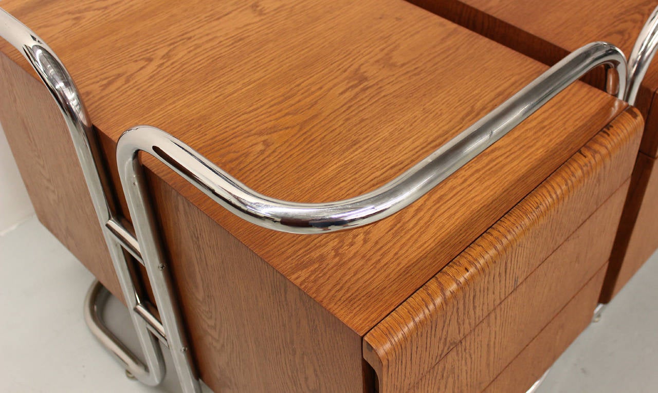 Tubular Chrome and Oak Pedestal Desk by Pace Collection 2