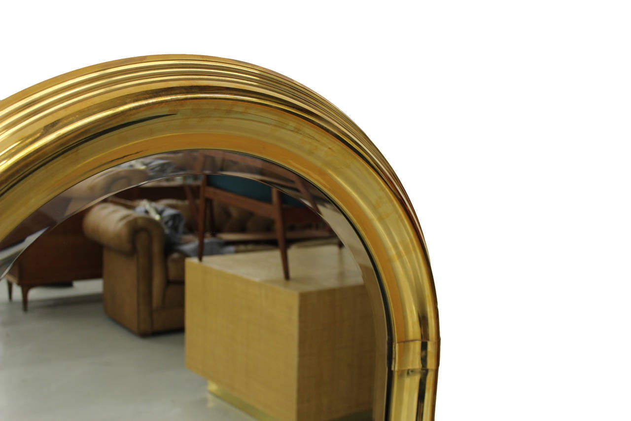 Vintage Art Deco Style Arched Brass Mirror by LaBarge For Sale at 1stDibs