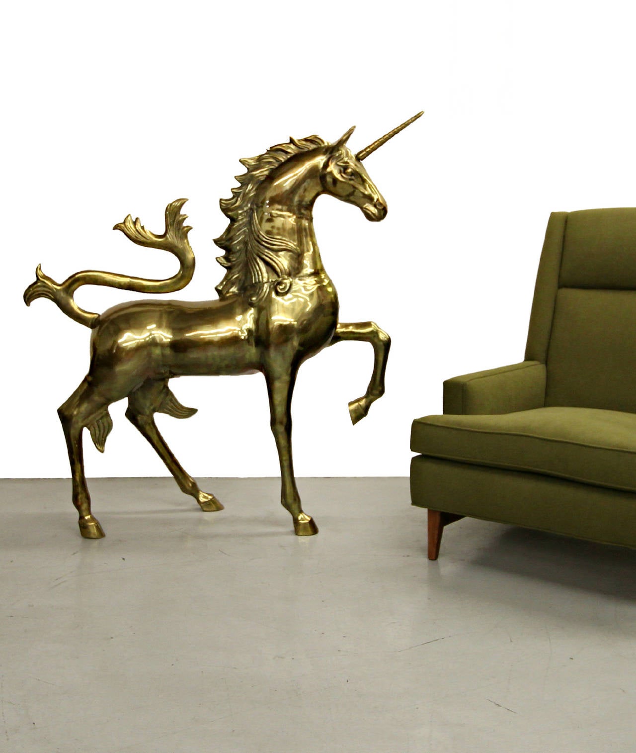 Vintage 4ft tall solid brass unicorn floor statue.  Not much to say other than if you love unicorns, this one is the unicorn of all unicorns. You can ride him for goodness sake.  Been looking for that conversation piece, look NO further, unicorn