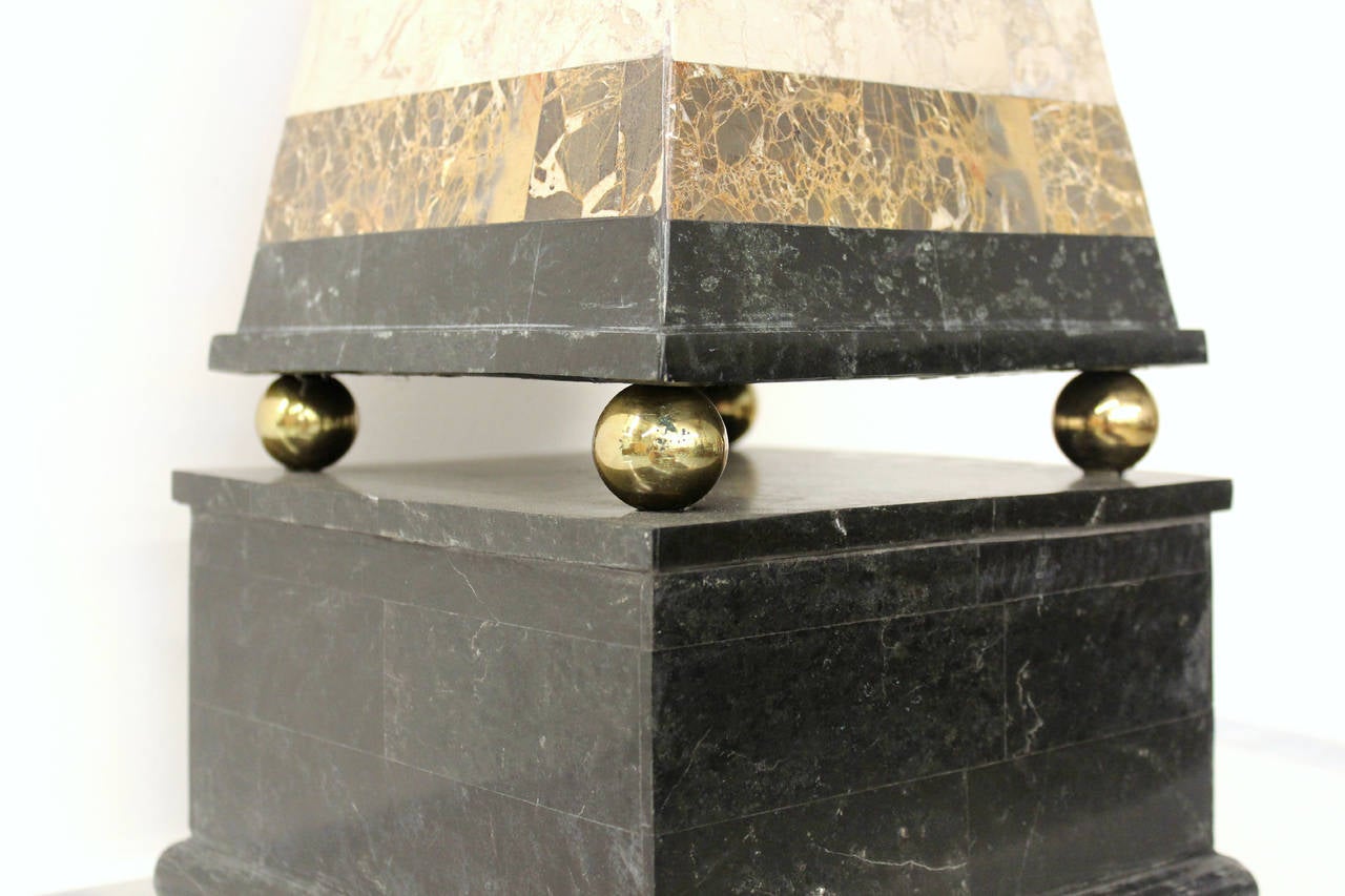 Tessellated stone pyramid with brass accents by Maitland-Smith.