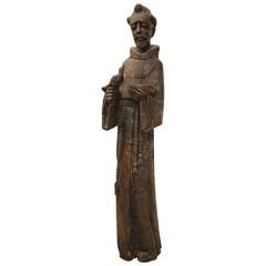 Antique Hand-Carved Wood Folk Art Religious Sculpture