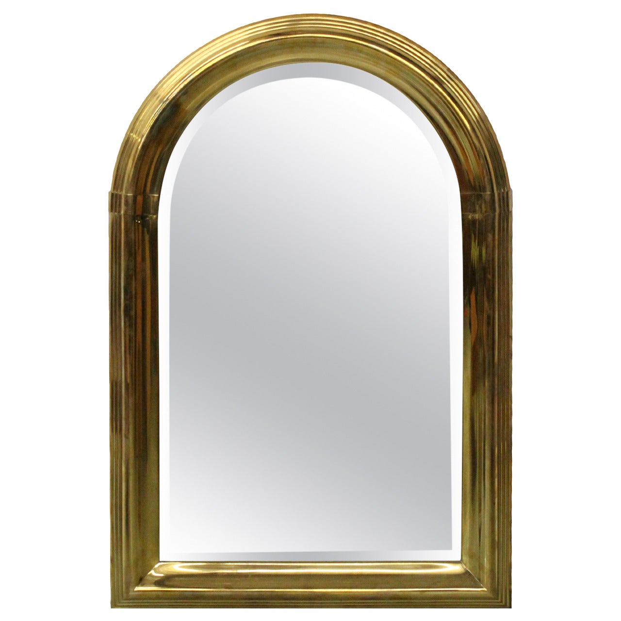 Vintage Art Deco Style Arched Brass Mirror by LaBarge