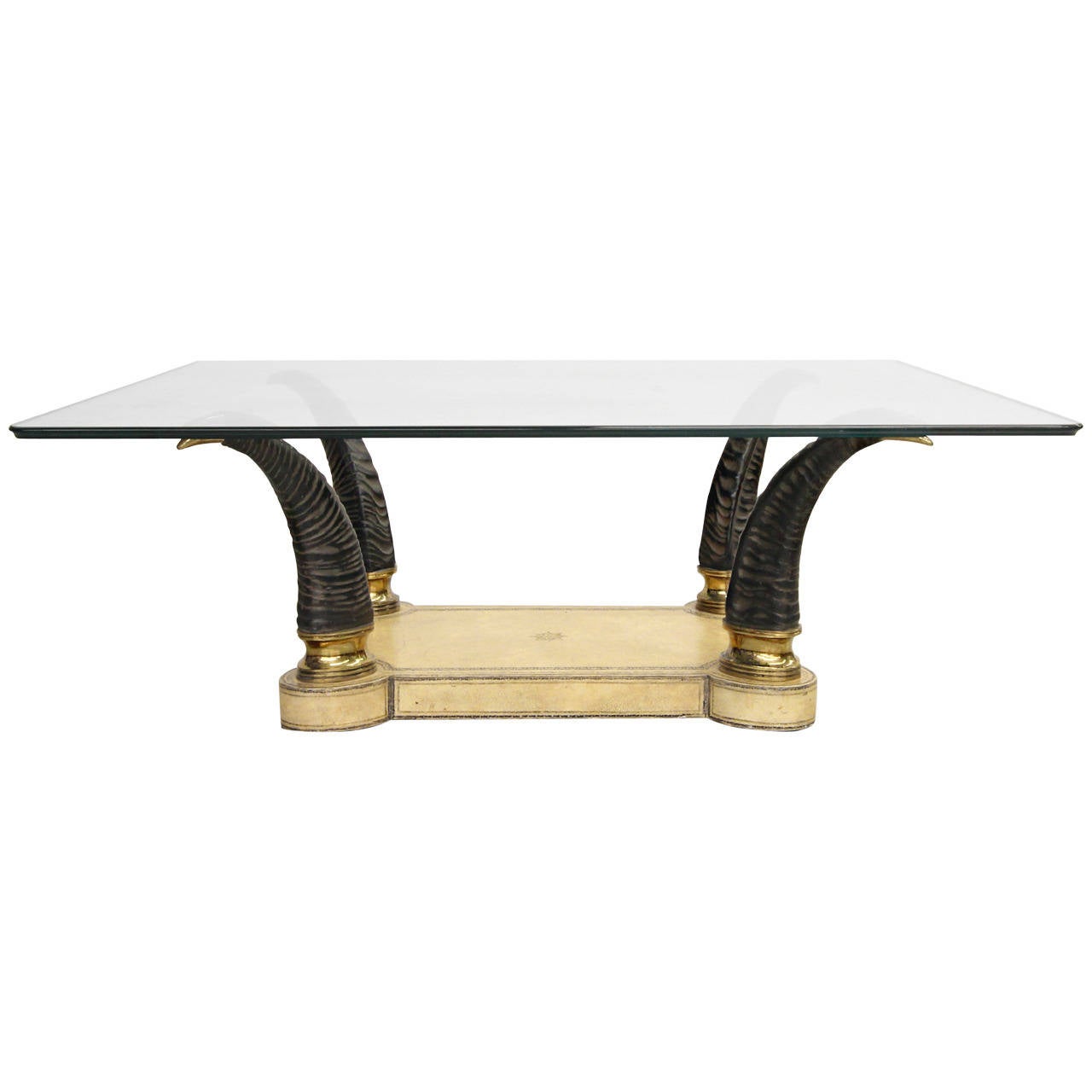 Faux Horn Brass and Leather Coffee Table at 1stDibs