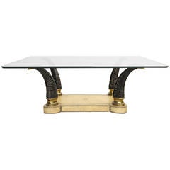 Faux Horn Brass and Leather Coffee Table